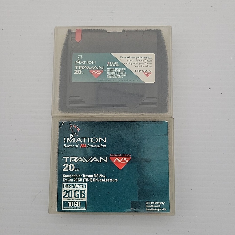Lot of 2 Imation Travan NS 20GB Data Tape Cartridge Black Watch Network Series